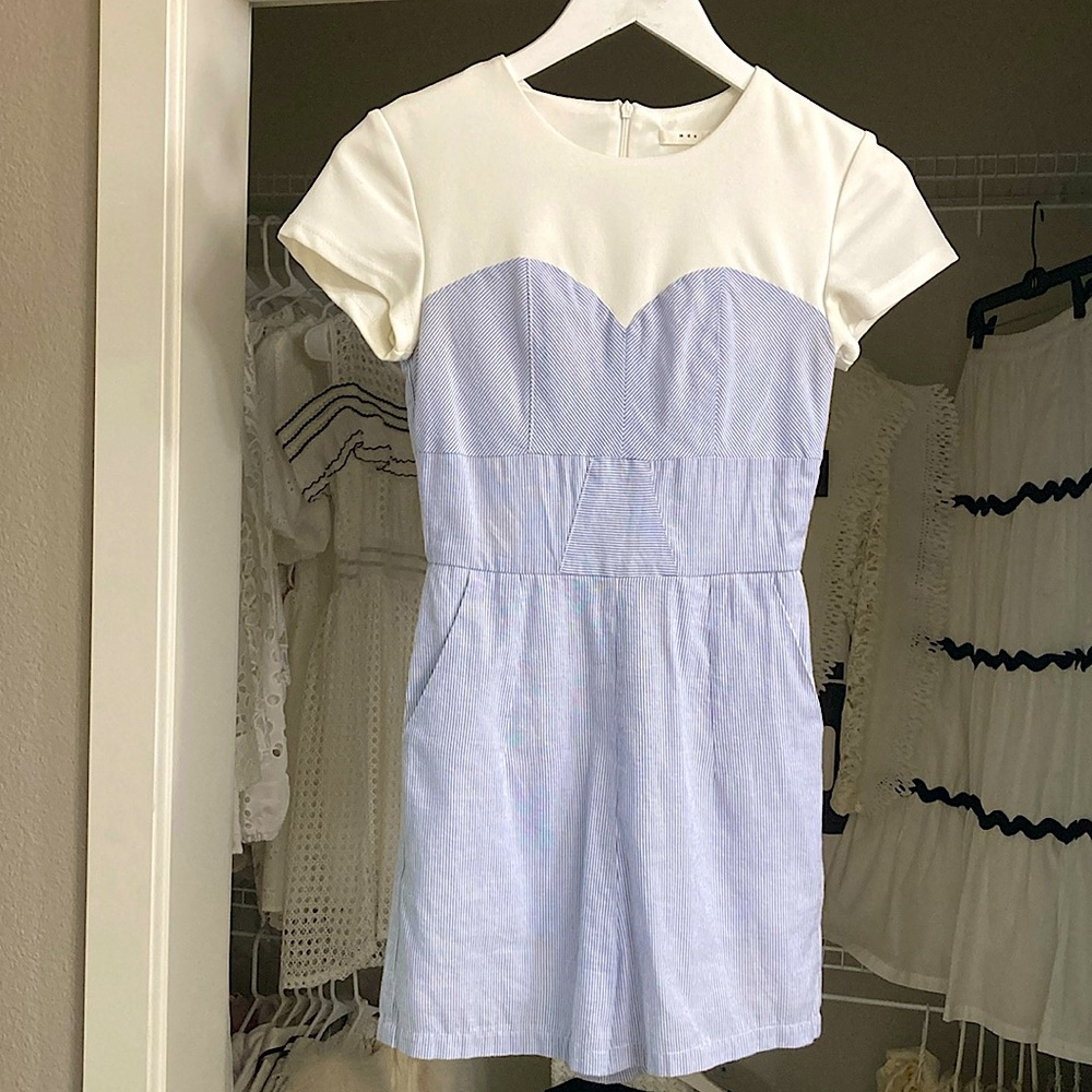 Anthropologie White and Light Blue Romper